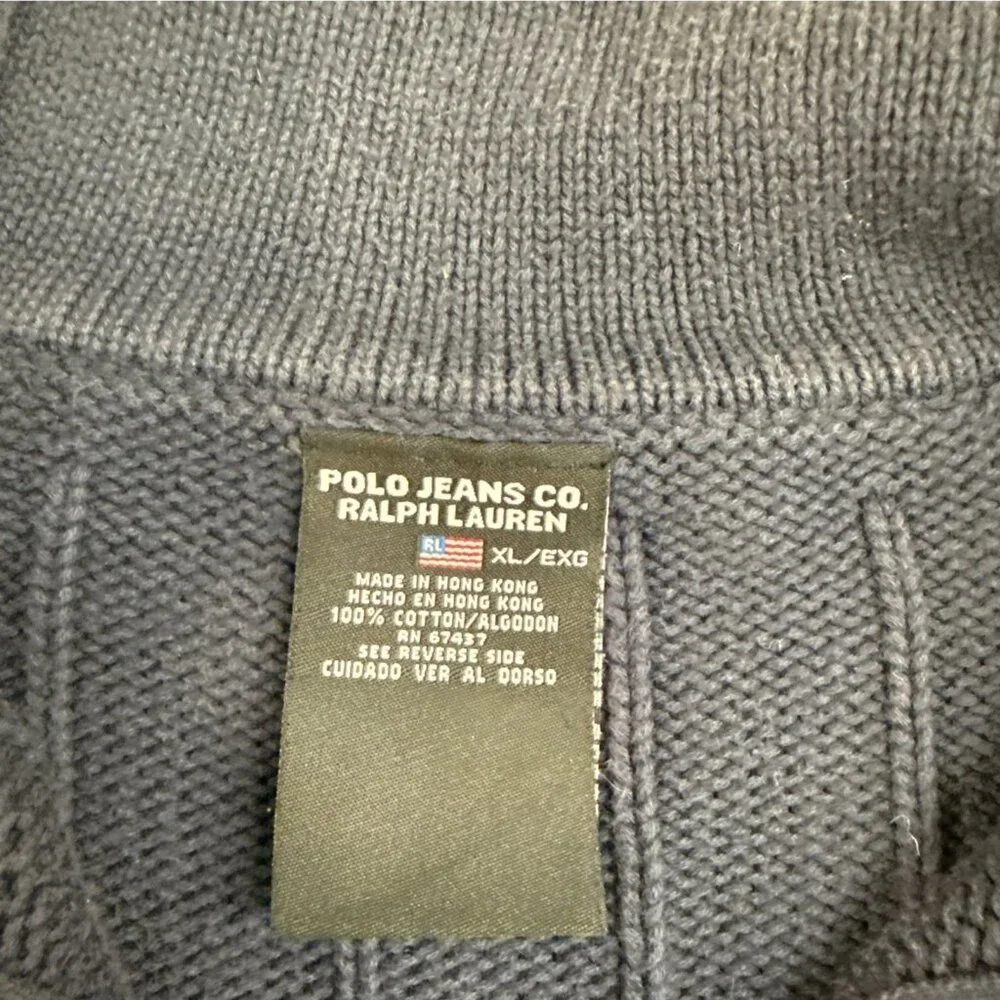 Vintage Polo Jeans Co Knit Sweater XL Navy Blue 1/4 Zip Pullover Long Sleeve Y2K